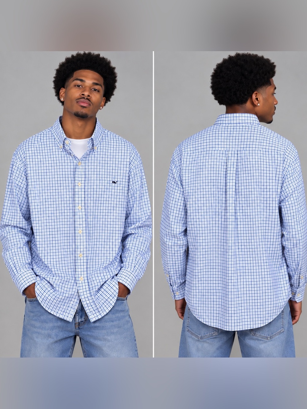 XL Vineyard Vines Men’s Blue and White Check Button-Down Shirt